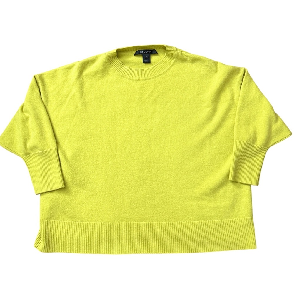 St John Vintage 795$ Cottagecore Lime Green Wool  Crew Neck Sweater Size M BB21